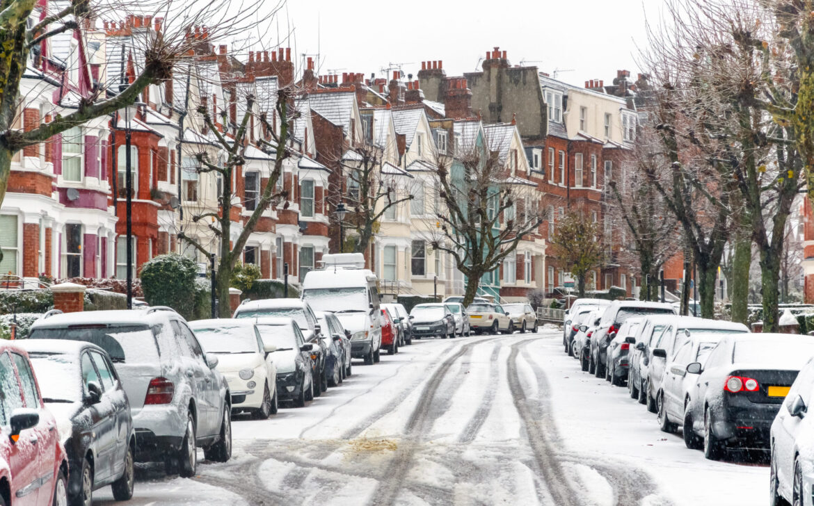 Terraced,Street,Covered,With,Snow,Around,West,Hampstead,Area,In